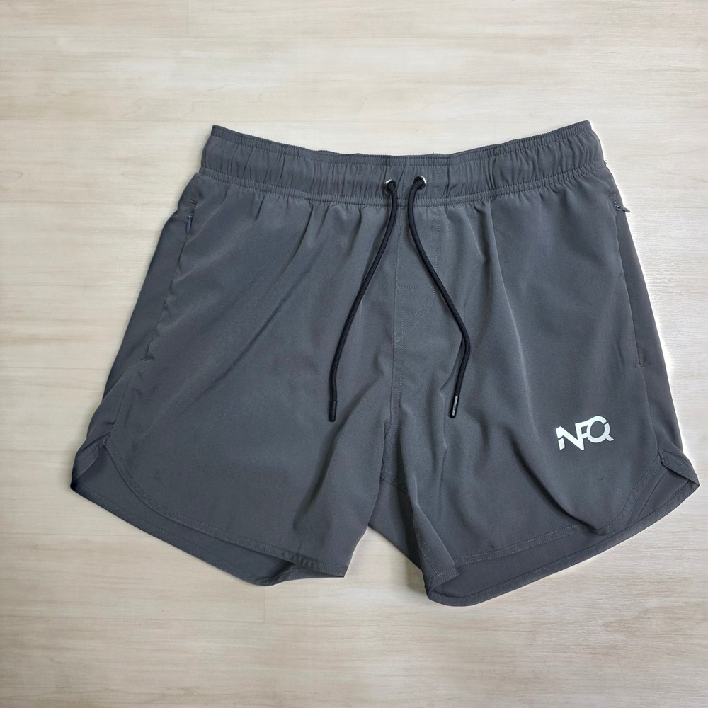 NFQ Mens Athletic Training Lined Shorts Grey Elastic Waist Zipper Pockets Small